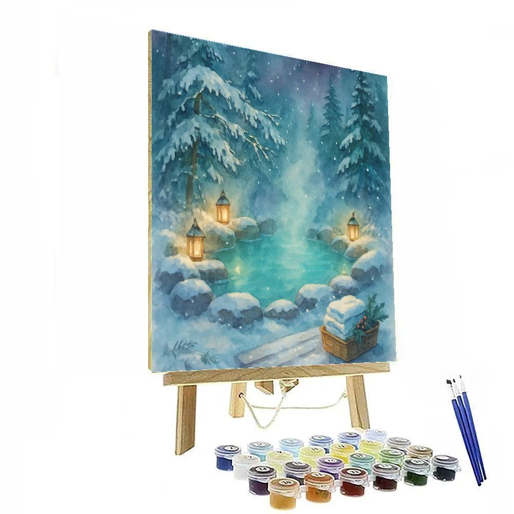 Christmas Hot Spring Beneath Snowy Pines Painting by numbers kit