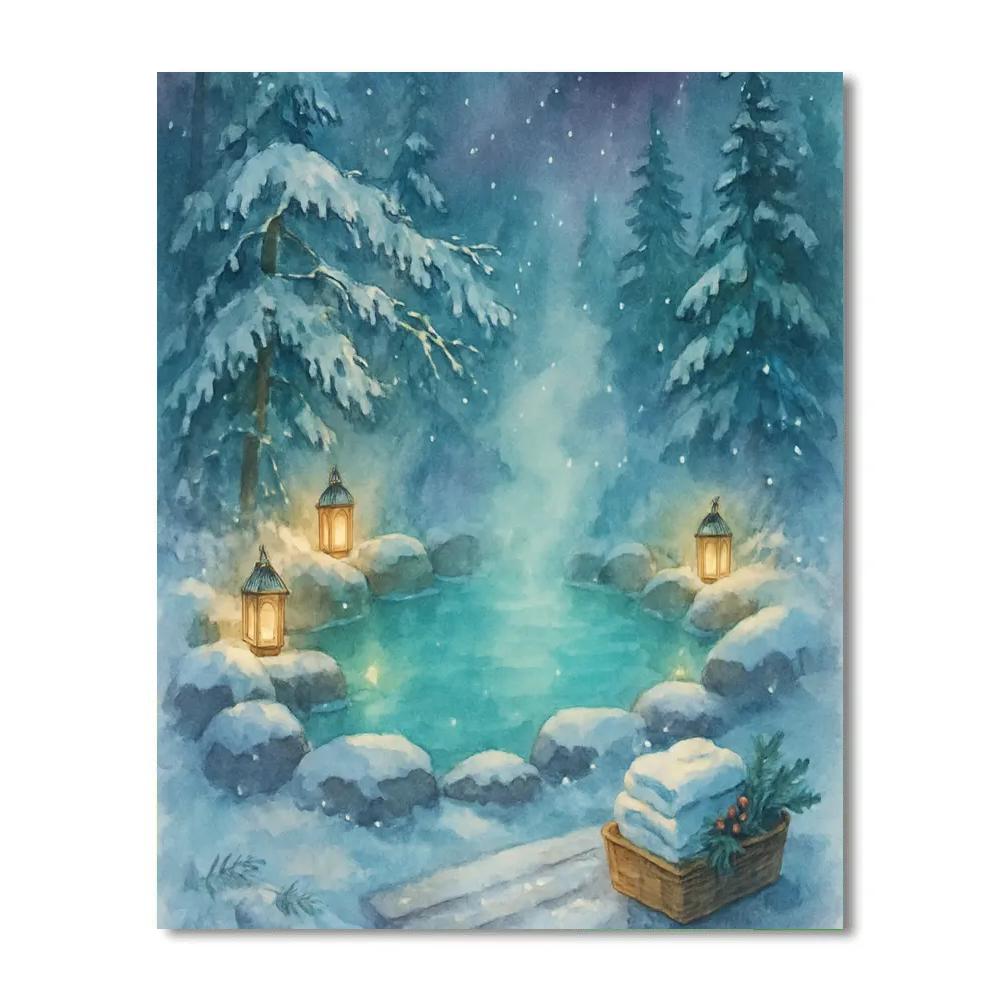 Christmas Hot Spring Beneath Snowy Pines Painting by numbers kit