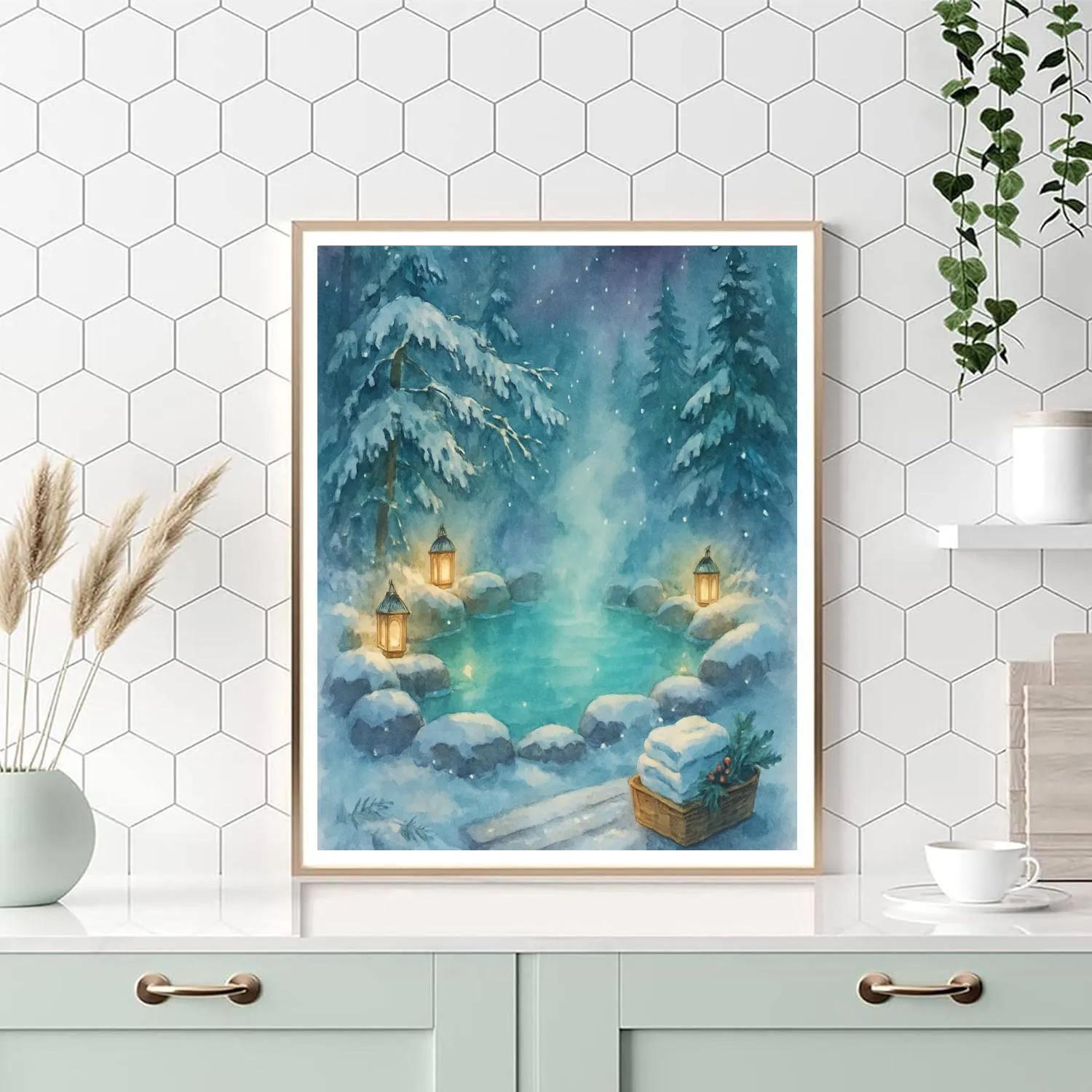Christmas Hot Spring Beneath Snowy Pines Painting by numbers kit