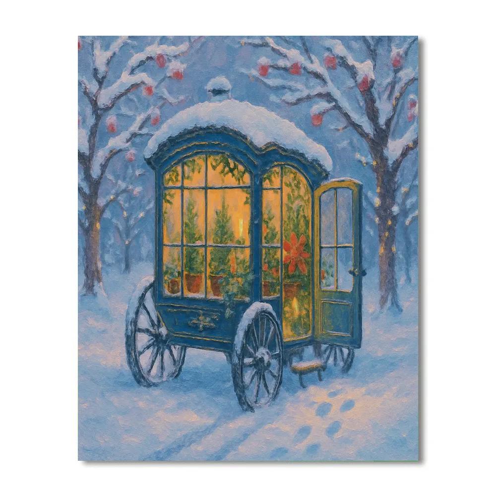 Frosted Greenhouse Carriage In The Orchard paint by number