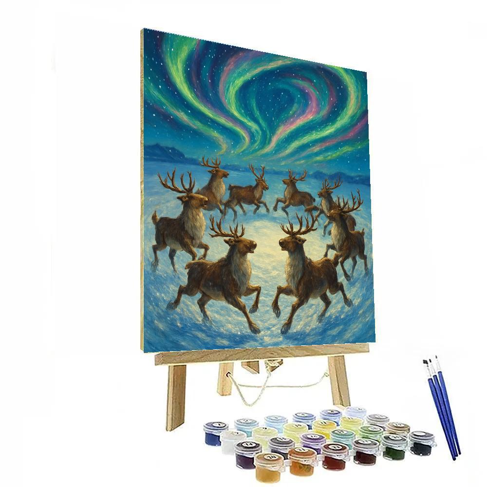Northern Light Reindeer Rounddance painting number kit