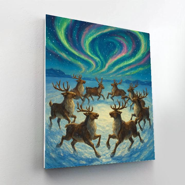 Northern Light Reindeer Rounddance painting number kit