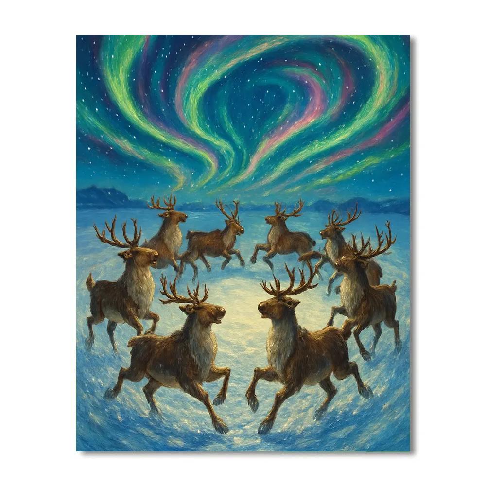 Northern Light Reindeer Rounddance painting number kit