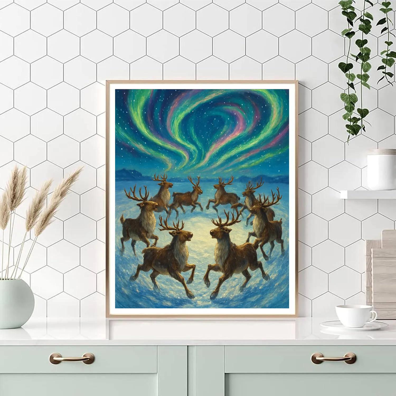 Northern Light Reindeer Rounddance painting number kit