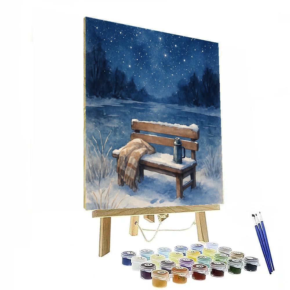 Winter Stargazer Bench By The Frozen River DIY paint by numbers