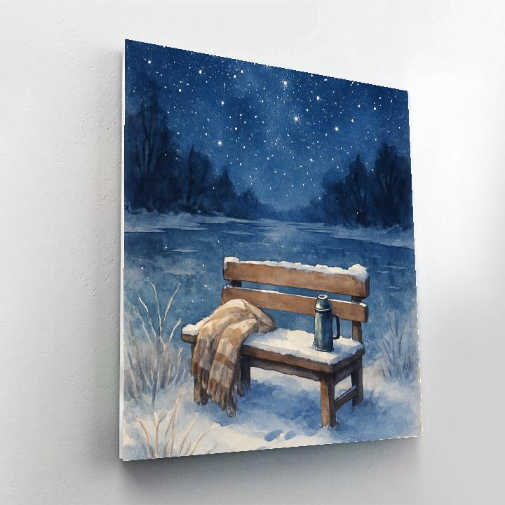 Winter Stargazer Bench By The Frozen River DIY paint by numbers