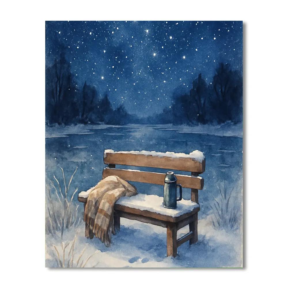 Winter Stargazer Bench By The Frozen River DIY paint by numbers