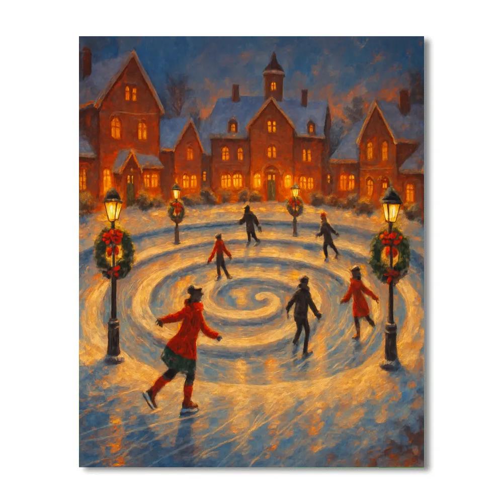 Christmas Courtyard With Spiral Ice Rink paint by number