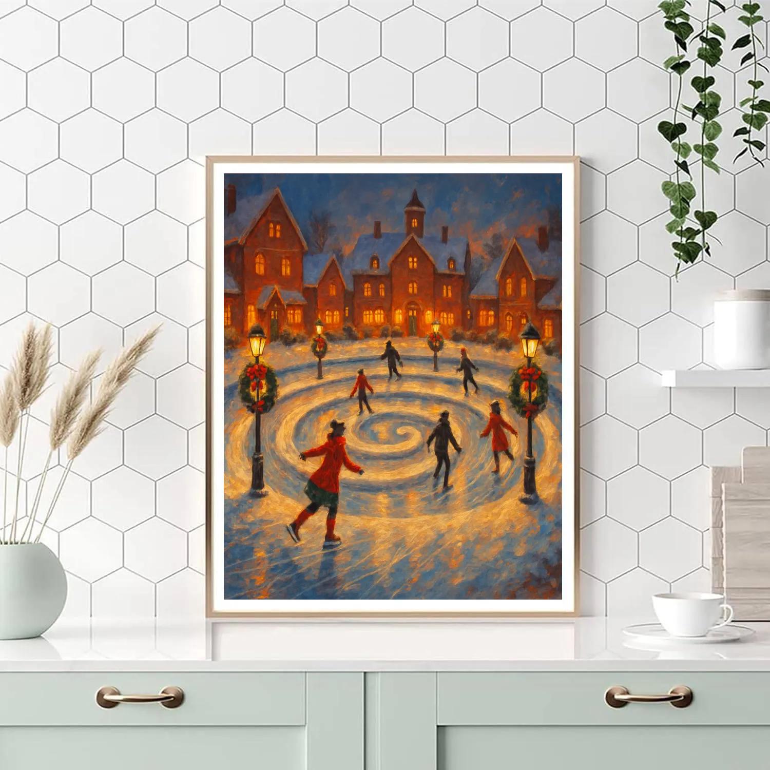 Christmas Courtyard With Spiral Ice Rink paint by number