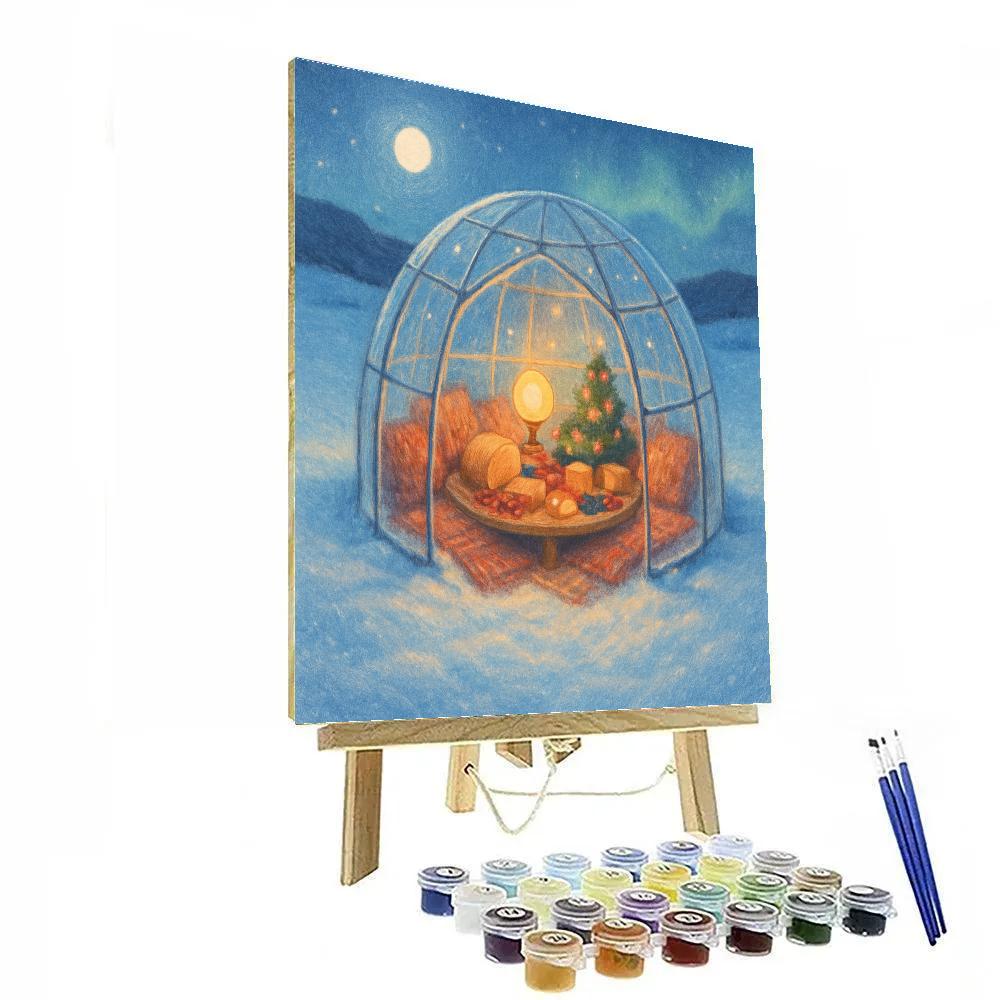 Christmas Picnic Inside The Glass Igloo Paint by numbers art