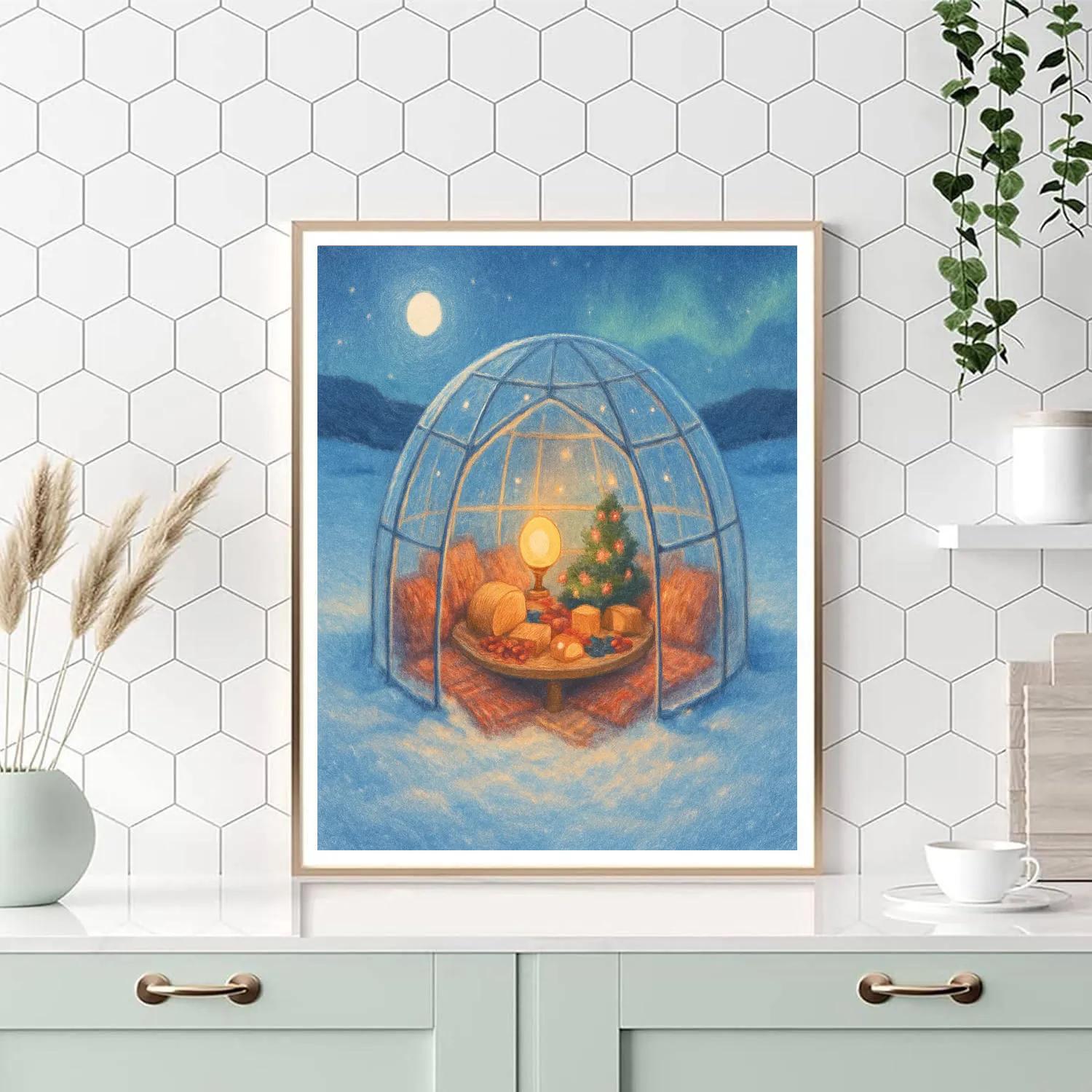 Christmas Picnic Inside The Glass Igloo Paint by numbers art