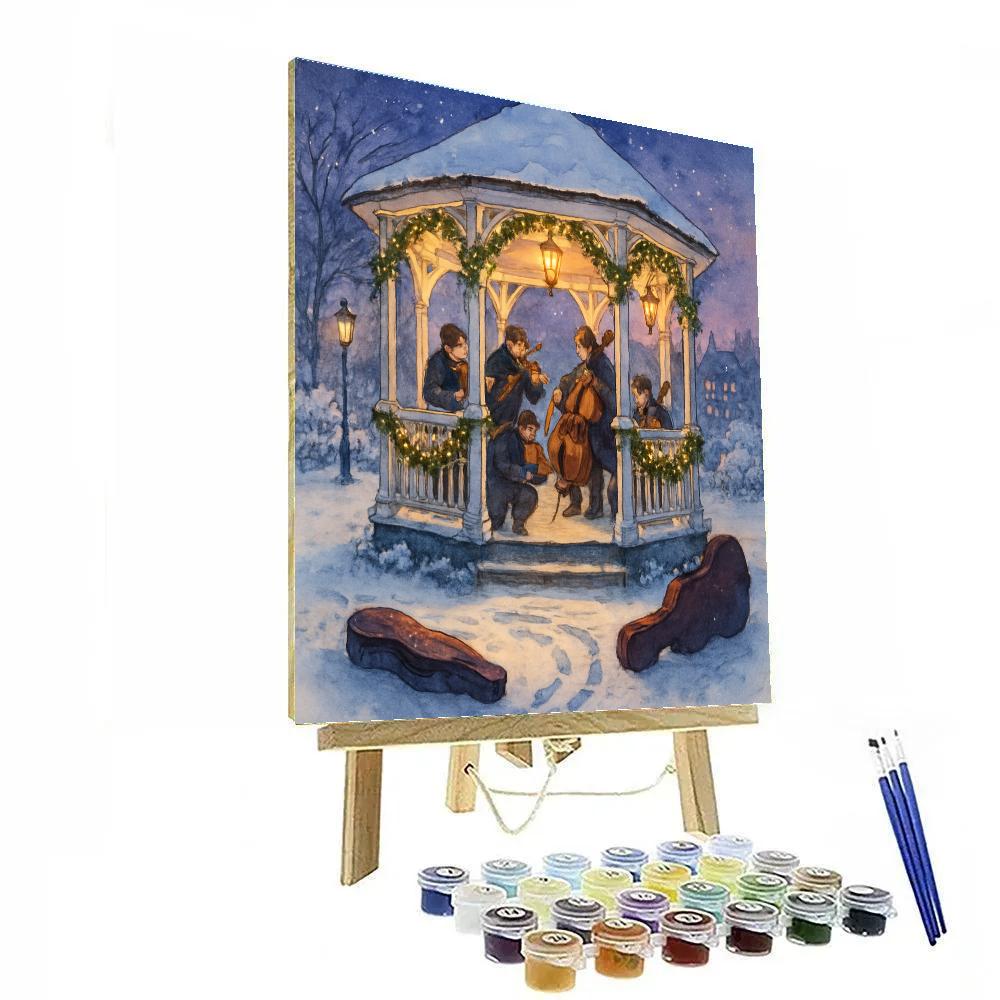 Holiday Strings Rehearsal In The Snowy Gazebo Paint by numbers art