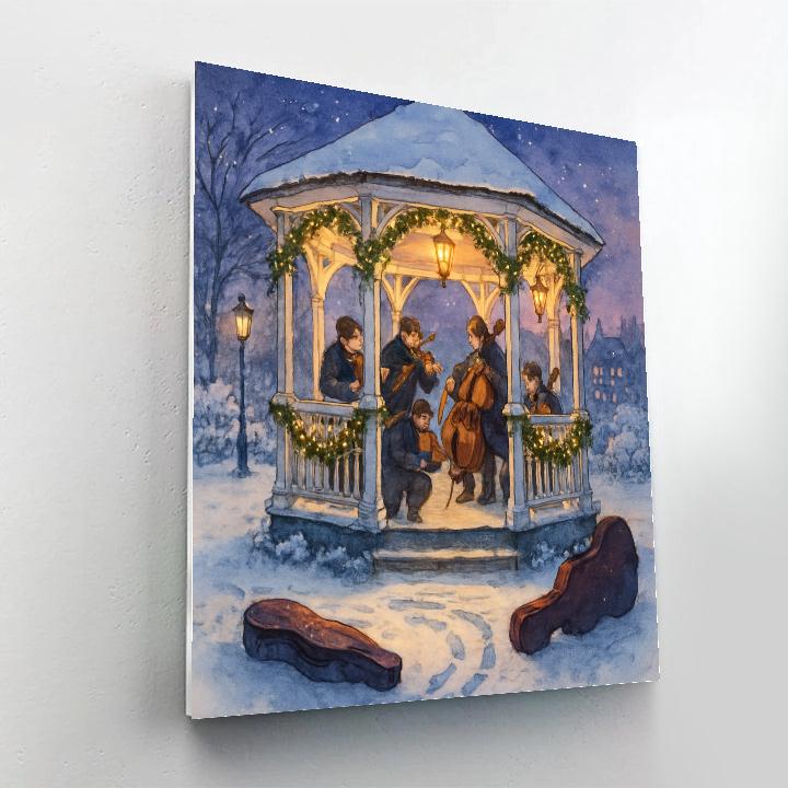 Holiday Strings Rehearsal In The Snowy Gazebo Paint by numbers art