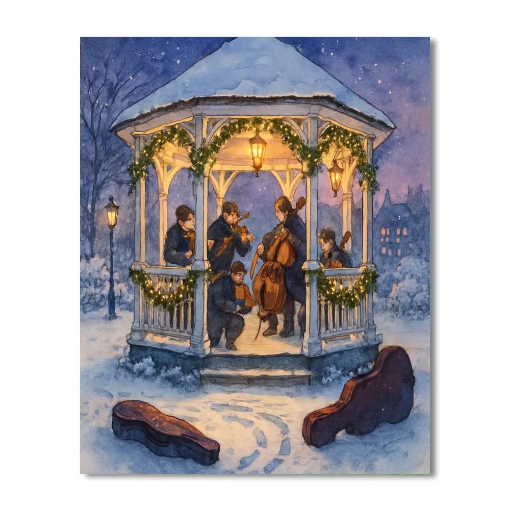 Holiday Strings Rehearsal In The Snowy Gazebo Paint by numbers art