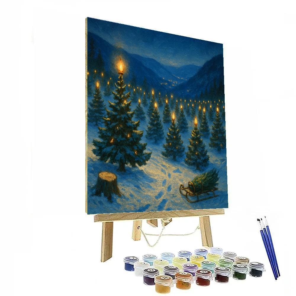Starlit Christmas Tree Farm At The Valley Edge Numbered painting kits