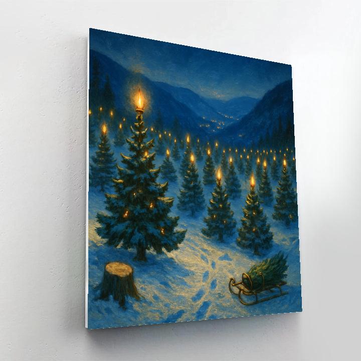 Starlit Christmas Tree Farm At The Valley Edge Numbered painting kits