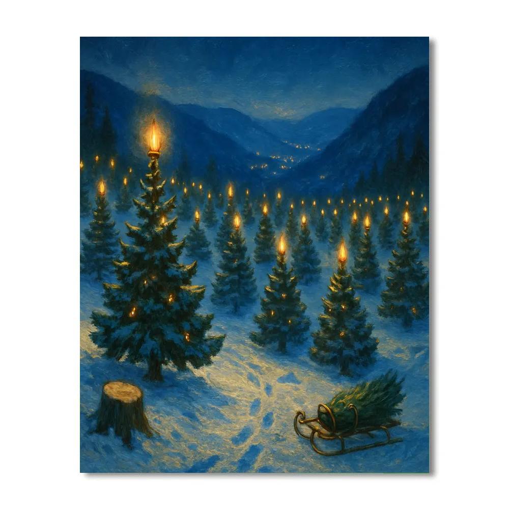 Starlit Christmas Tree Farm At The Valley Edge Numbered painting kits
