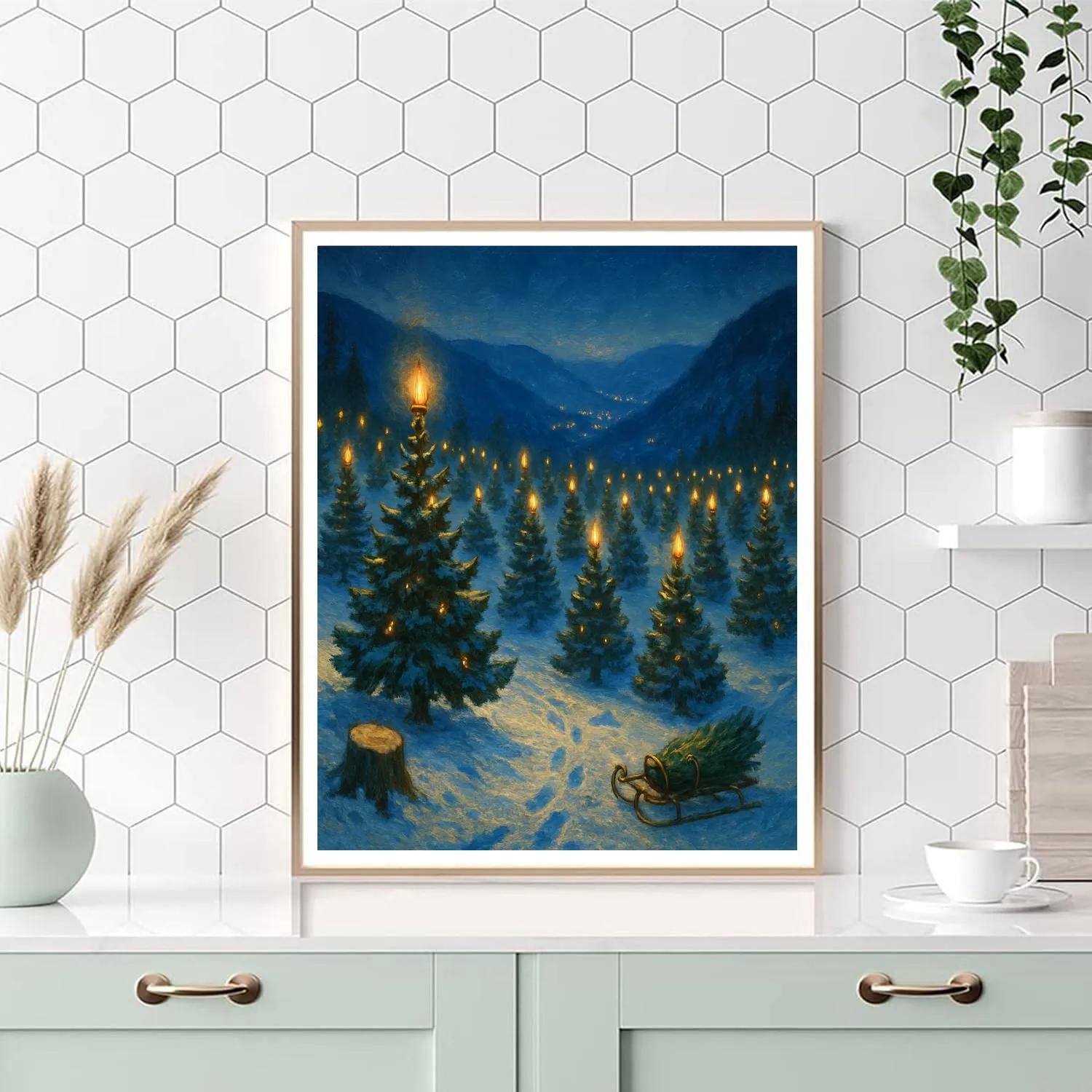 Starlit Christmas Tree Farm At The Valley Edge Numbered painting kits