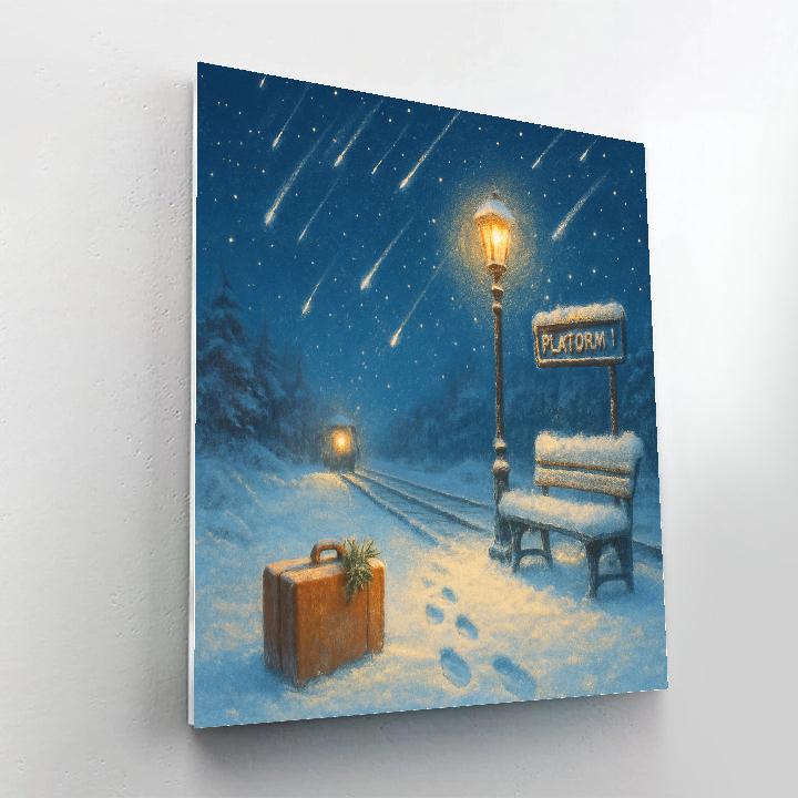 Winter Train Platform Beneath Falling Stars paint by number