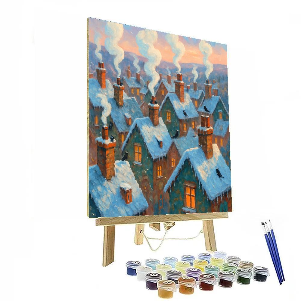 Holiday Choir Of Snow Covered Rooftops Paint by numbers art