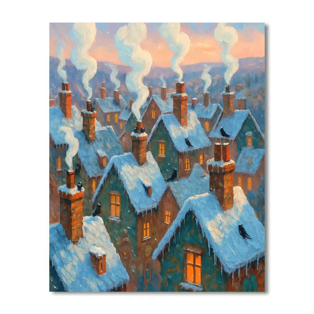 Holiday Choir Of Snow Covered Rooftops Paint by numbers art