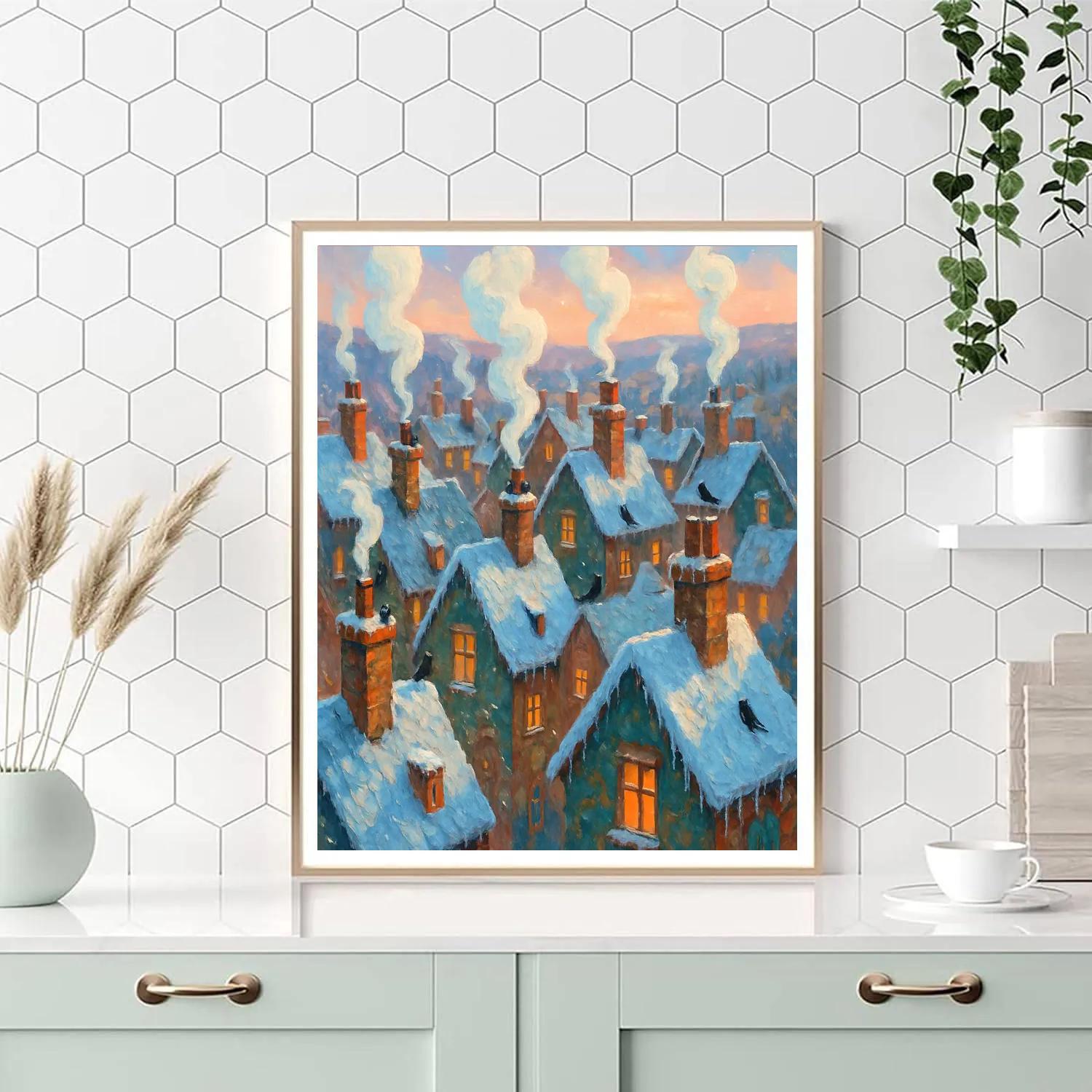 Holiday Choir Of Snow Covered Rooftops Paint by numbers art