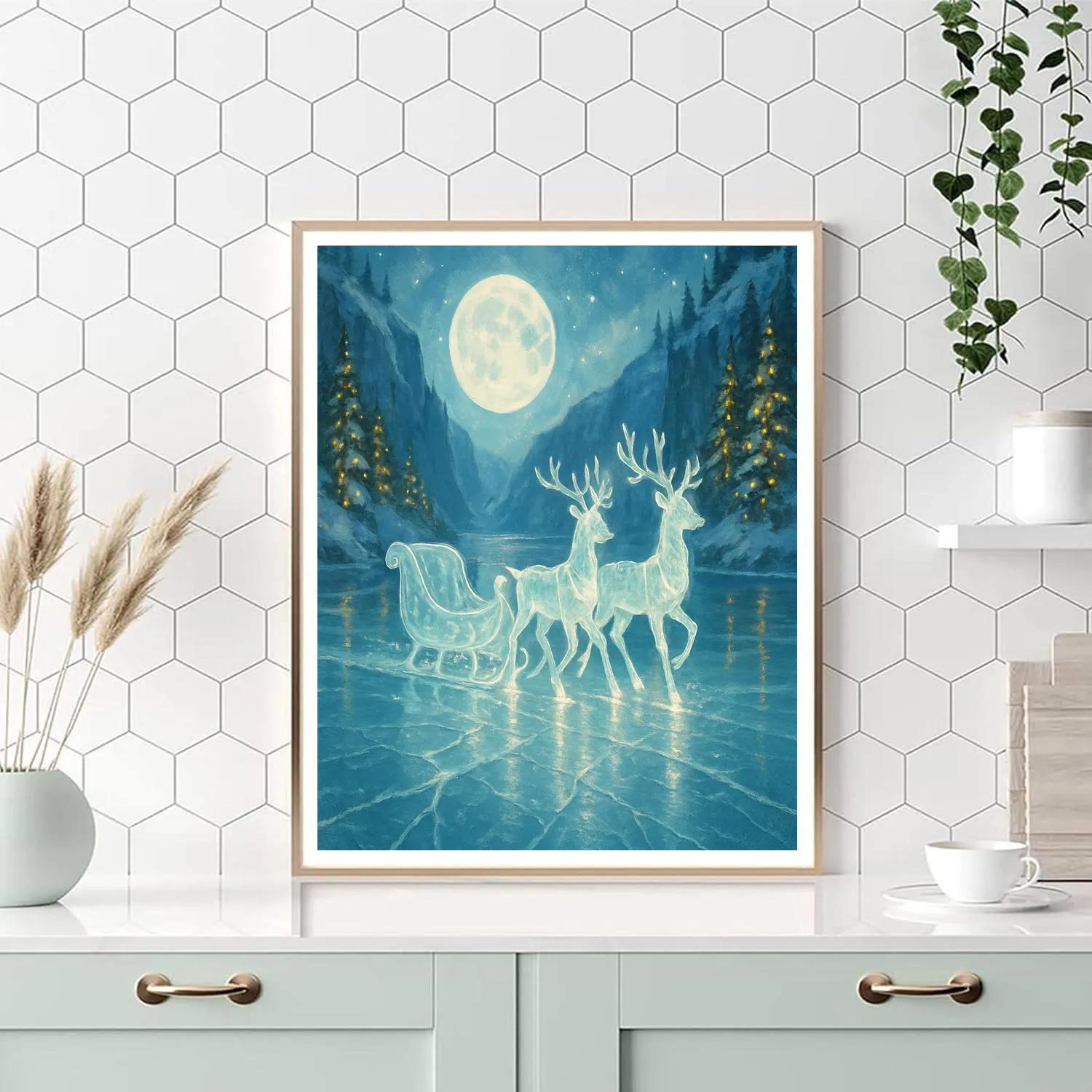 Crystal Sleigh Crossing The Moonlit Fjord paint by numbers