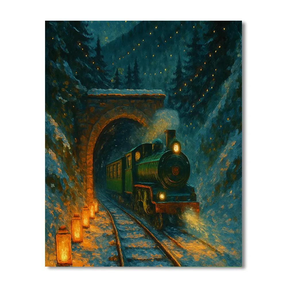 Christmas Lanterns Along The Mountain Railway paint by color