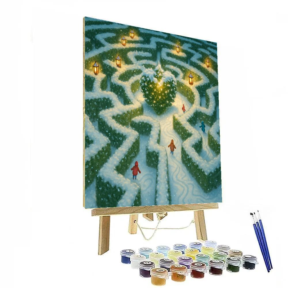 Snowy Hedge Maze With Evergreen Heart paint by color