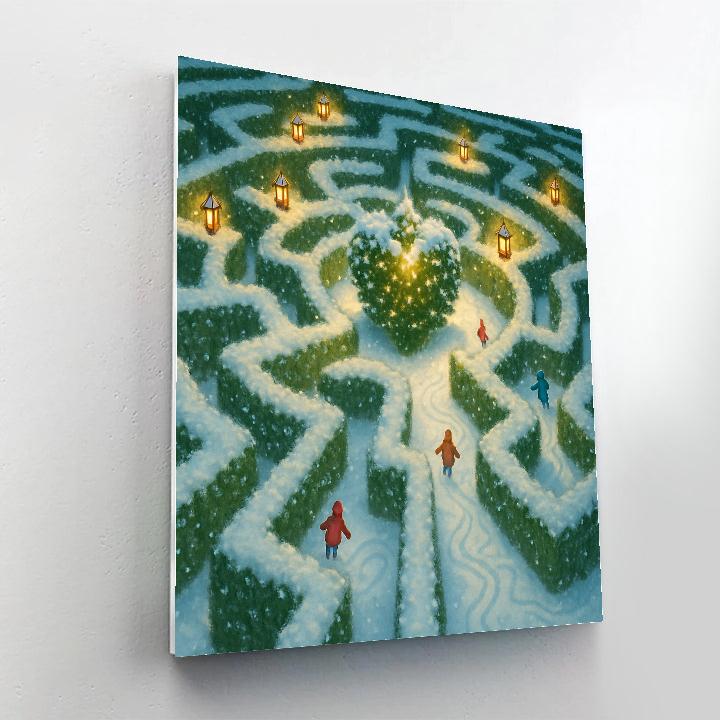 Snowy Hedge Maze With Evergreen Heart paint by color