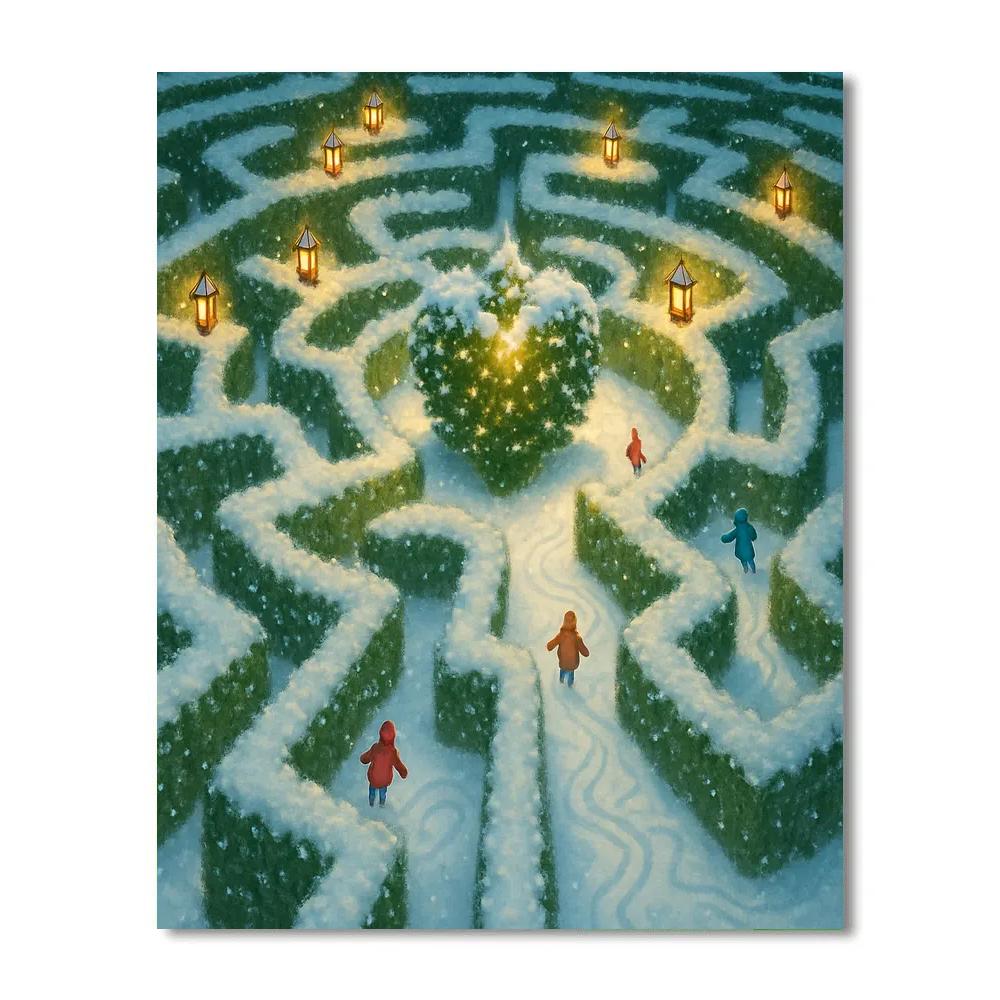Snowy Hedge Maze With Evergreen Heart paint by color