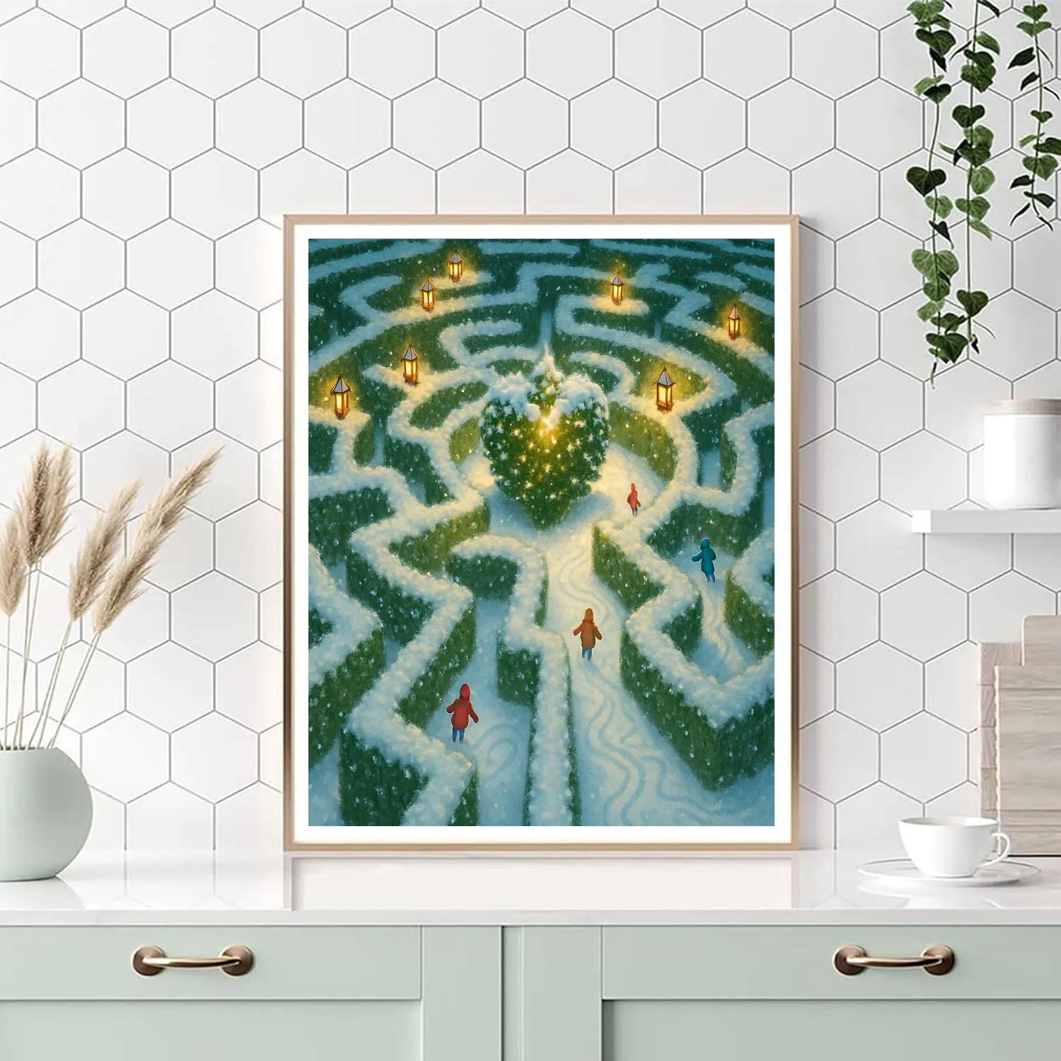 Snowy Hedge Maze With Evergreen Heart paint by color