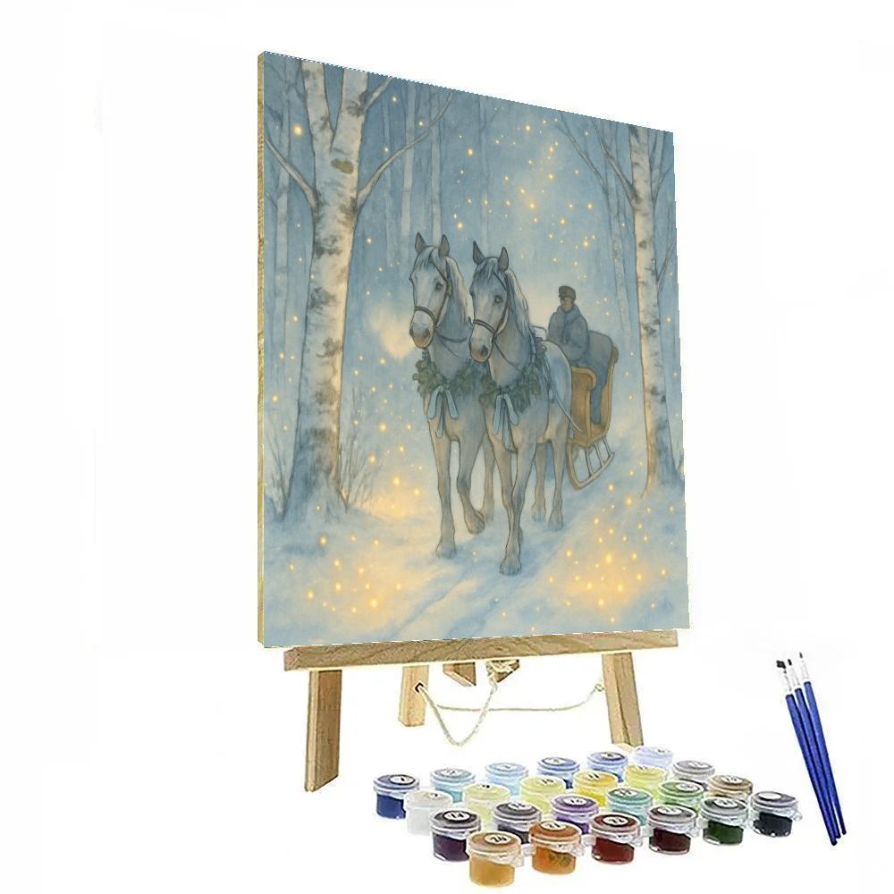 Winter Firefly Sleigh In The Birch Grove paint by numbers