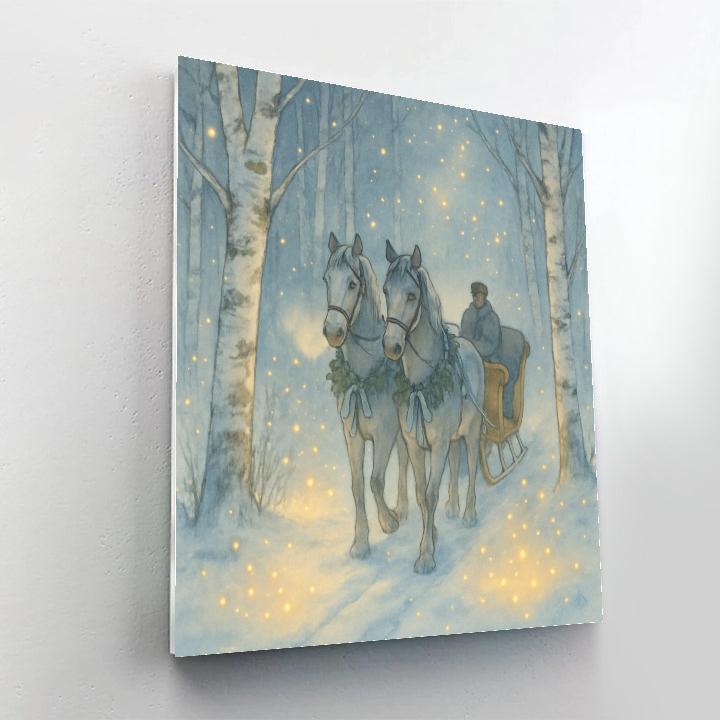 Winter Firefly Sleigh In The Birch Grove paint by numbers