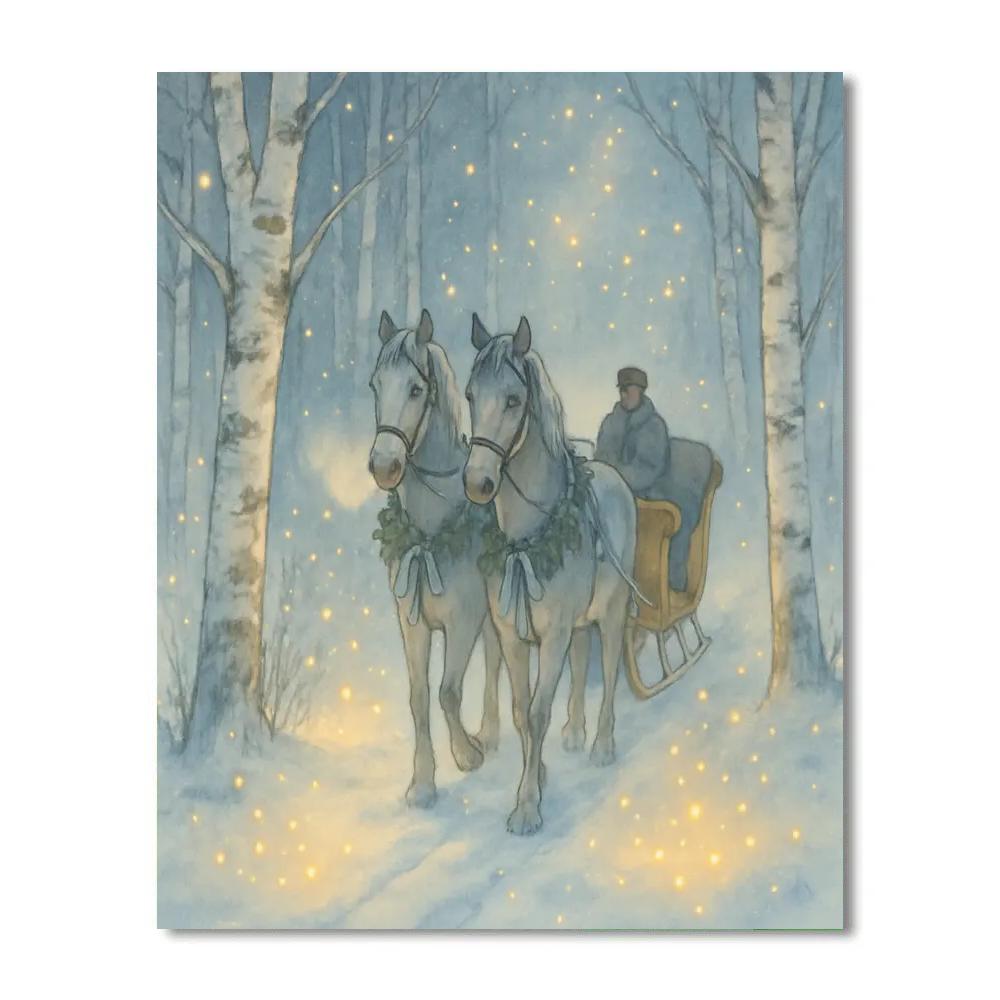 Winter Firefly Sleigh In The Birch Grove paint by numbers