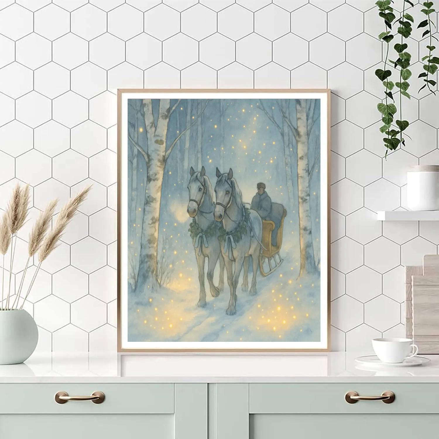 Winter Firefly Sleigh In The Birch Grove paint by numbers