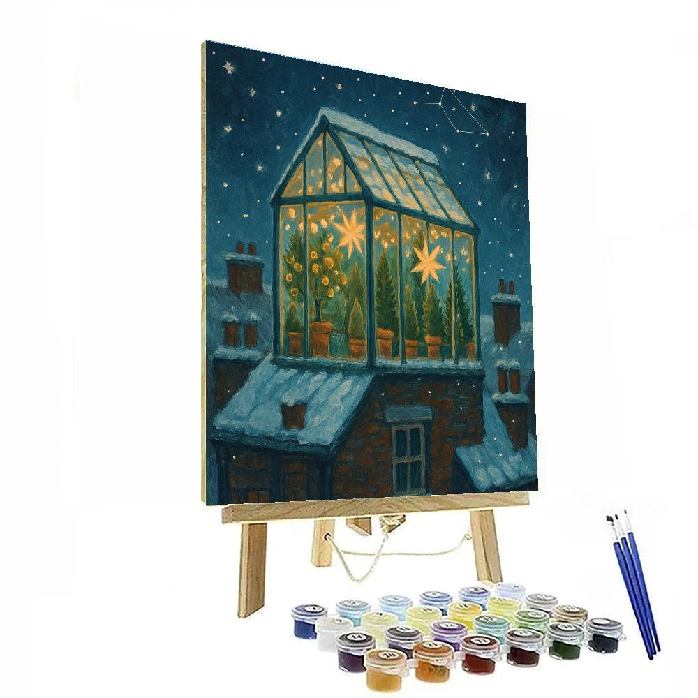 Snowy Rooftop Greenhouse Observatory paint by number