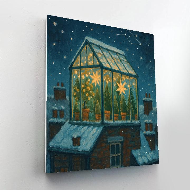 Snowy Rooftop Greenhouse Observatory paint by number