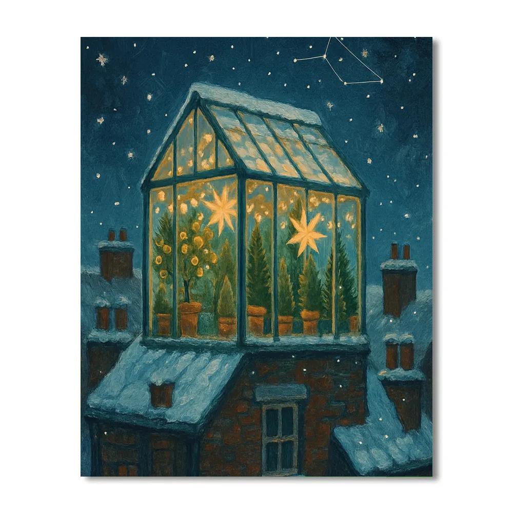 Snowy Rooftop Greenhouse Observatory paint by number