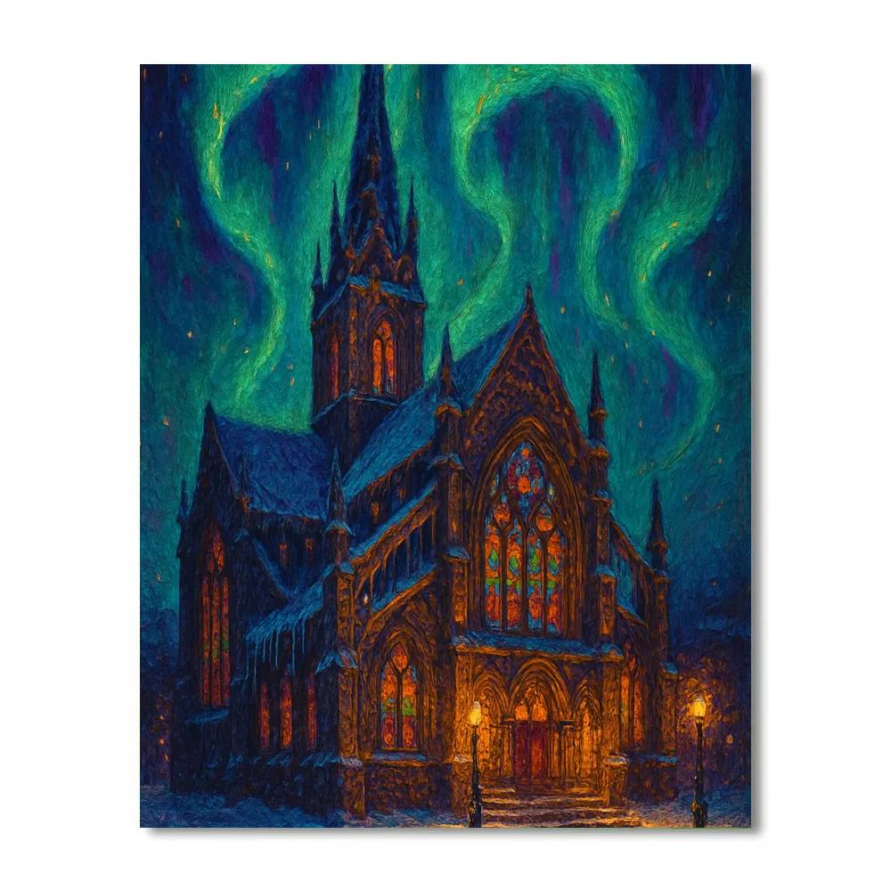 Aurora Bells Above The Frozen Cathedral painting number kit