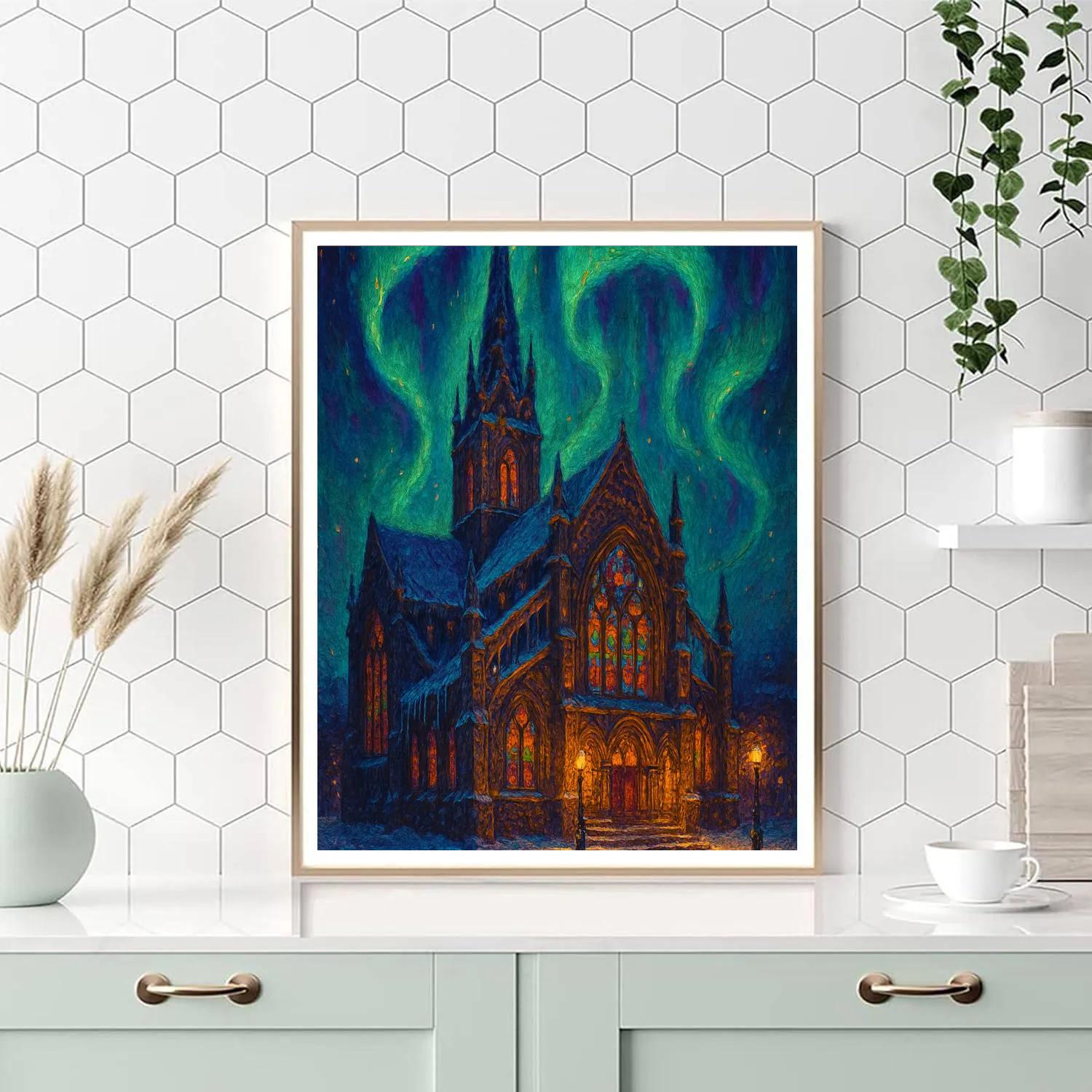 Aurora Bells Above The Frozen Cathedral painting number kit