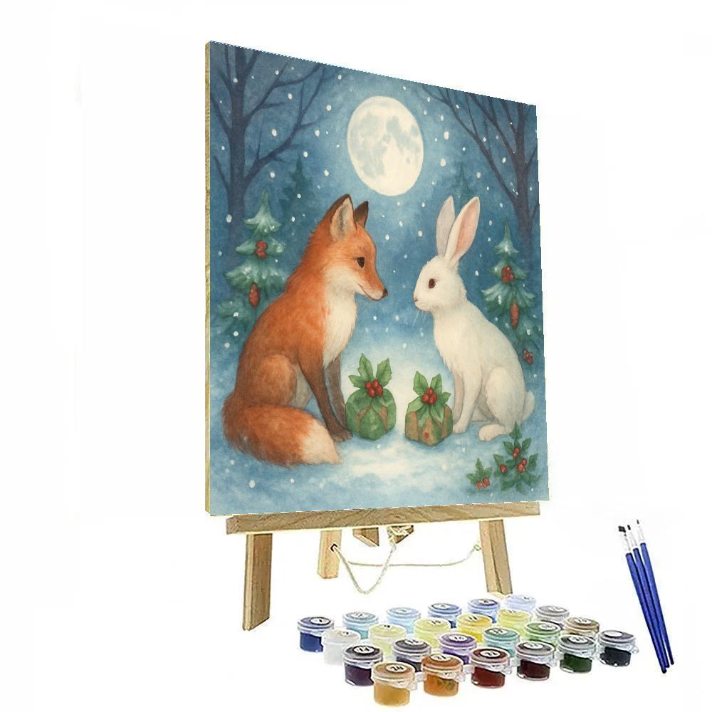Winter Fox And Snow Hare Gift Exchange Paint by numbers art