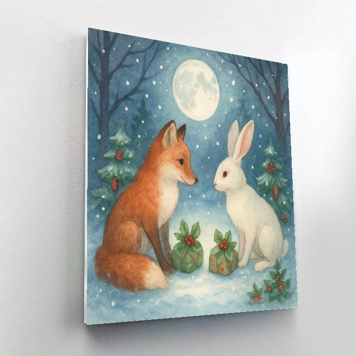 Winter Fox And Snow Hare Gift Exchange Paint by numbers art