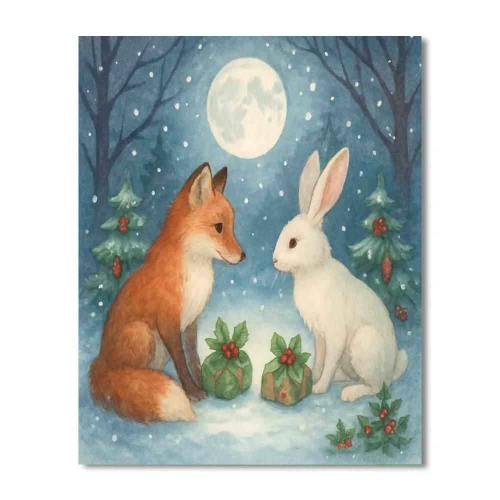 Winter Fox And Snow Hare Gift Exchange Paint by numbers art