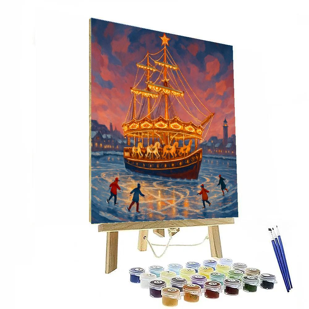Snowbound Carousel Ship In The Frozen Harbor paint by color
