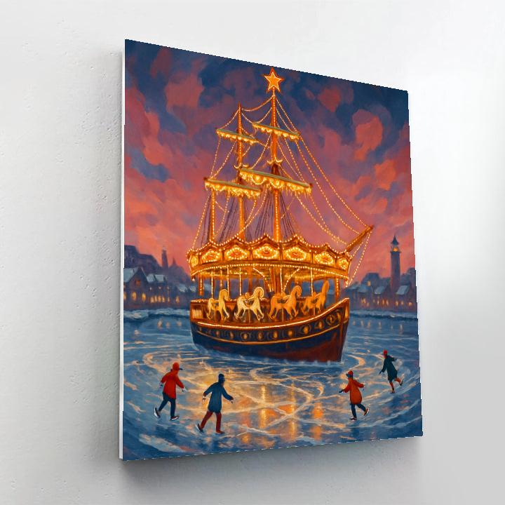 Snowbound Carousel Ship In The Frozen Harbor paint by color