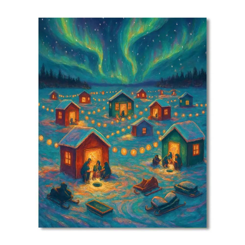 Northern Lights Ice Fishing Festival Number painting