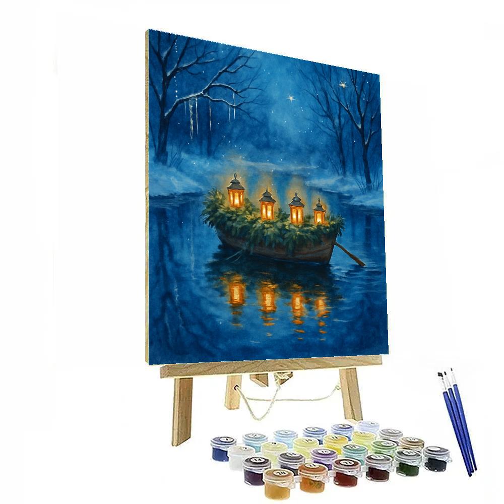 Christmas Lantern Boat On The Mirror Pond paint by numbers