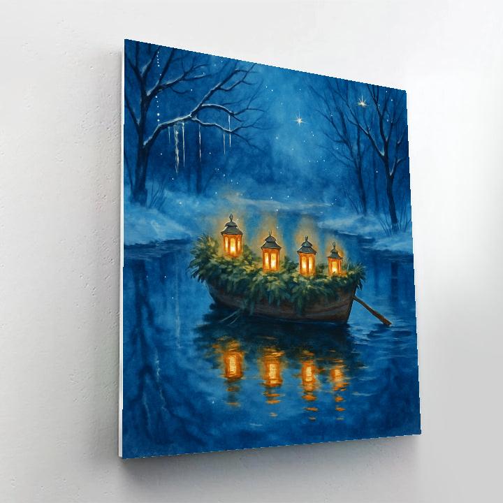 Christmas Lantern Boat On The Mirror Pond paint by numbers