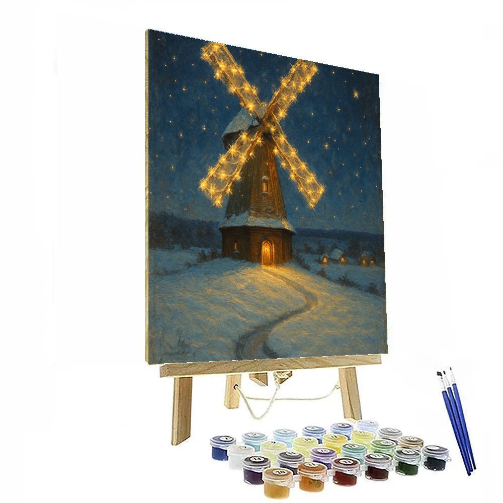 Snowy Windmill With Starlit Sails Number painting